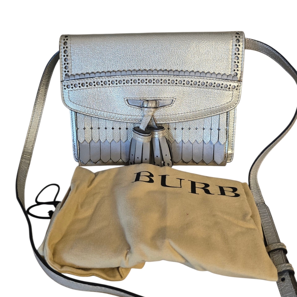 Pre-loved Burberry Small Macken Silver Crossbody Bag